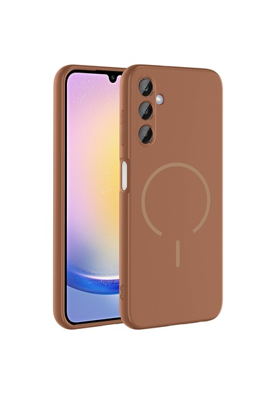 Zore Samsung Galaxy Uyumlu A15 Kılıf M-safe Şarj Özellikli Omsy Meta Kapak - Kahverengi