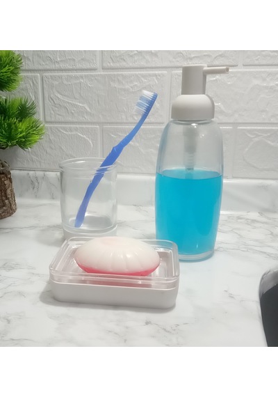 3 Lü Banyo Seti Beyaz Cam 20x20x10cm Diğer