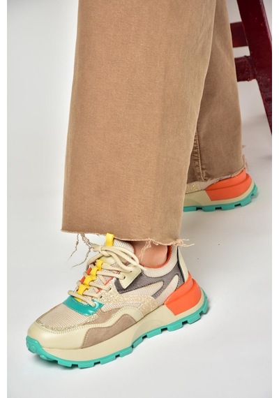 Fox Shoess312214109 Bej Kalın Tabanlı Spor Ayakkabı Sneakers Bej
