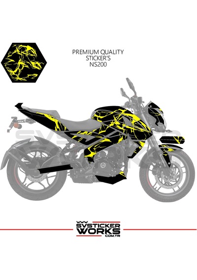 Bajaj Ns200 Kaplama Sticker Şimşek Yıldırım Motor Kaplama Modeli Hazır Kit Sarı