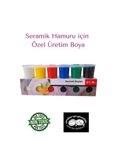Doğal Seramik Hamuru Boyası, Kil Çamuru Boyası, Ceramic Colors, 6 Renk 25er Ml