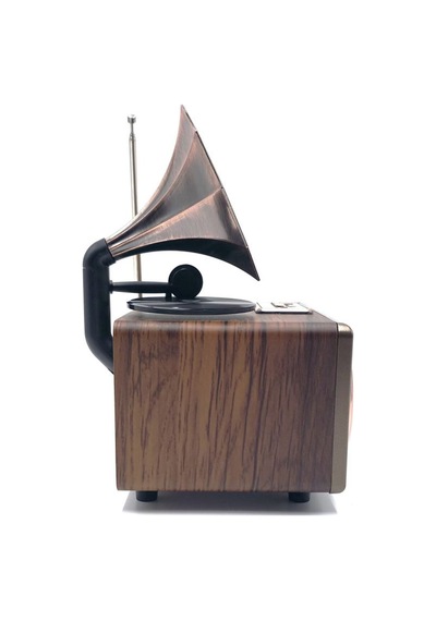 Gramofon Görünümlü Şarjlı Ahşap Bluetooth Speaker Nostaljik Hoparlör Fm Radyo