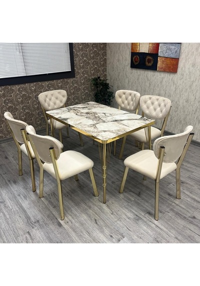 80-120 Ck Gold Mutfak Masası Takımları , 6 Kişilik Mutfak Masası Takımı Beyaz Mermer 80-120 Ck Gold Mutfak Masası Takımları , 6 Kişilik Mutfak Masası Takımı Beyaz Mermer