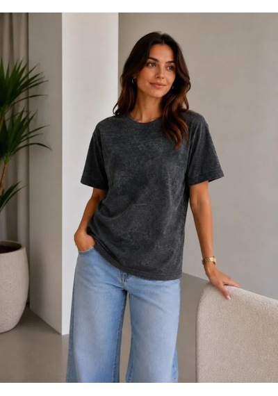 Dogutrend Batik Desenli Tişört Bisiklet Yaka Kısa Kol Regular Fit T-shirt - Siyah