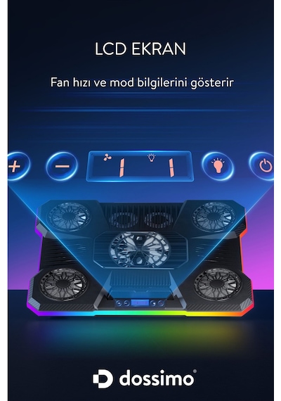 Nitro Rgb Işıklı 9 Fanlı Lcd Göstergeli 2 Usb Girişli Yükselebilen Notebook Soğutucu S24