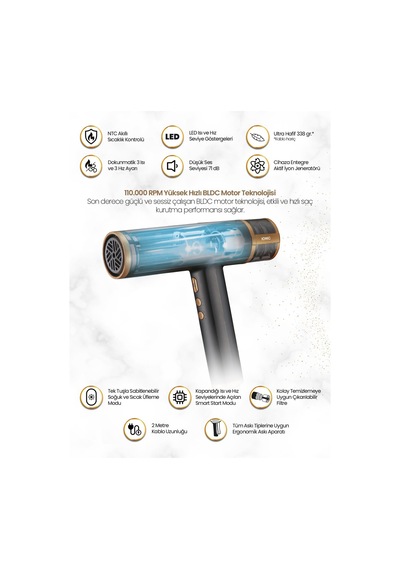 Rhd9190b Keratin Care Bldc Motor Saç Kurutma Makinesi 1900w