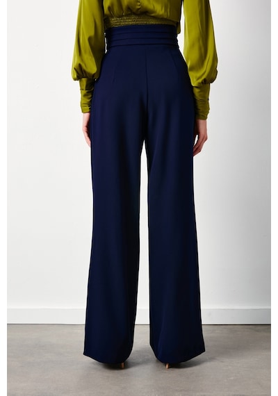 Sateen Bel Detaylı Pantolon - Lacivert-134350 Lacivert