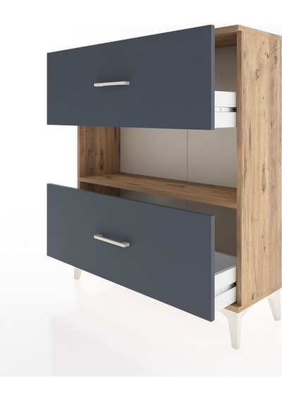 Arges Şifonyer Tek Raflı 2 Çekmeceli 88x30x106 Çam-antrasit Atlas Çam