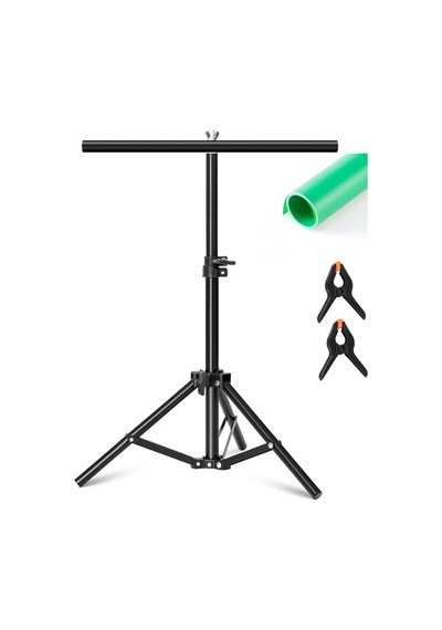 70 100cm T Stand Bar + Yeşil 68x130cm Mat Çift Taraflı Pvc Fon Zemin Kağıdı