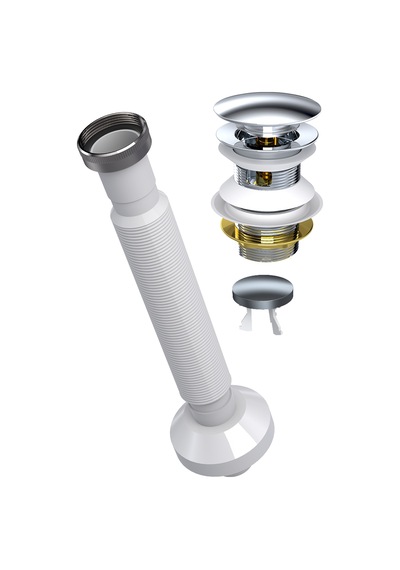 Suera Magic Pipe Körüklü Gider Borusu + Qualis Pop-up Set Zamak - Taşma Delikli