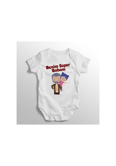 Babylimon Benim Süper Babam Yazılı Baskılı Bebek Zıbını Beyaz - 132207154 Beyaz