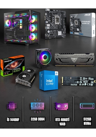 Symoon Symoonpc0013 i5-14400F 32 GB 512 GB NMVE RTX4060TI Free Dos Masaüstü Oyuncu Bilgisayarı