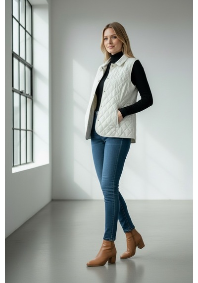 CottonCool Kadın Kapitone Yelek Krem