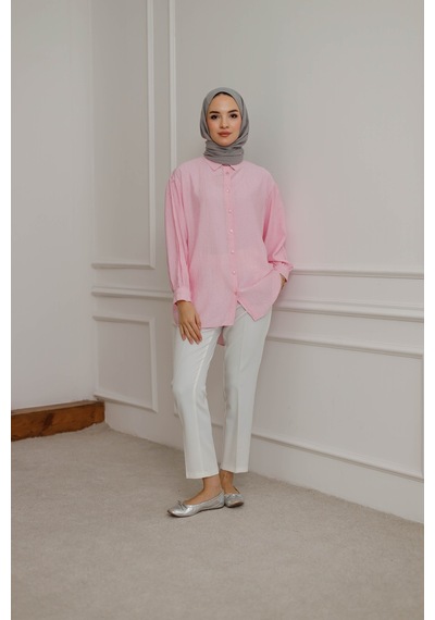 Moonsc Kadın Gömlek Regular Fit Tesettür Pembe