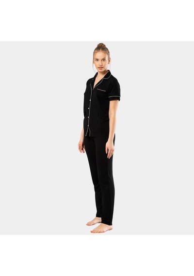 Türen Düz Kısa Kollu Gömlek Yaka Pijama Takım 3368/siyah Siyah