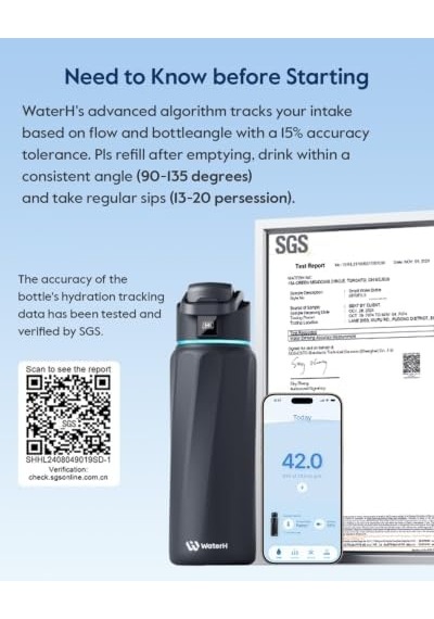 Waterh Boost Yalıtımlı Paslanmaz Çelik Akıllı Su Şişesi, 32 Oz Bluetooth Akıllı İzleyici Ve İçecek Hatırlatma Siyah 50 x 22 Waterh Boost Yalıtımlı Paslanmaz Çelik Akıllı Su Şişesi, 32 Oz Bluetooth Akıllı İzleyici Ve İçecek Hatırlatma Siyah 50 x 22