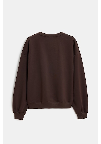 Sââde Kadın Oversize Bisiklet Yaka Basic Casual Sweatshirt Acı Kahverengi