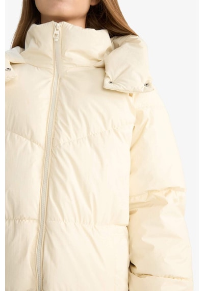 Defacto Relax Fit Kapüşonlu Fermuarlı Şişme Parka F2896ax25wner238 Ekru-er238