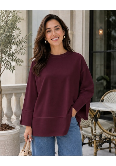 Unika Boutique Kadın Oversize Yırtmaçlı Uzun Kollu Salaş Bluz bordo