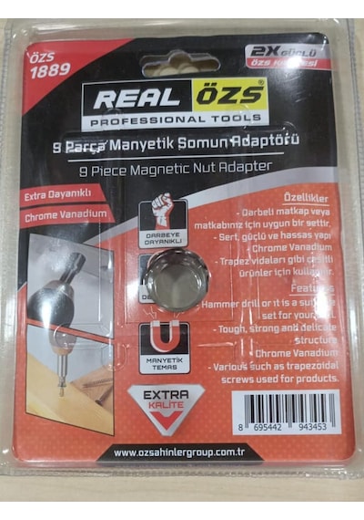 Real Özs 9 Parça Manyetik Somun Adaptörü Bits Lokma Adaptör Sürat