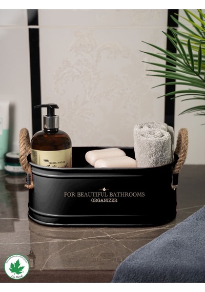 İp Kulplu Baton Metal Banyo Düzenleyici, Banyo Organizeri For Beautiful Bathrooms Organizer Baskı - Siyah Siyah