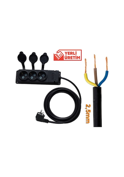 Bylion 20 M 3x2.5 MM 3'lü Grup Priz Uzatma Kablo (Kauçuk Priz. Fiş)