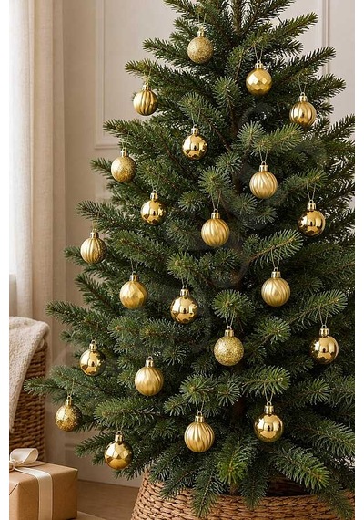 Yılbaşı Ağacı Süsü Karışık Desenli Gold Cici Top 3 Cm 24lü Diğer