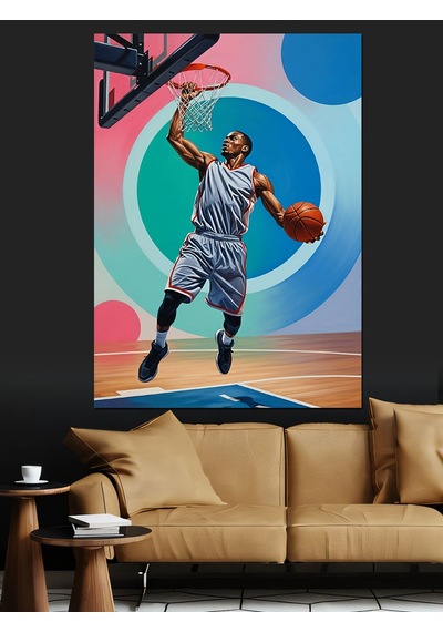 Ahşap Tablo Smaç Basan Basketbolcu Silüeti