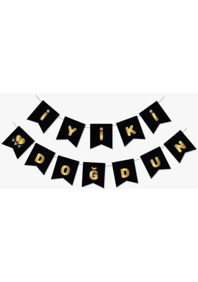 İyi Ki Doğdun Banner Siyah Gold Doğum Günü Parti Süsü Dekorasyon Afişi Genel