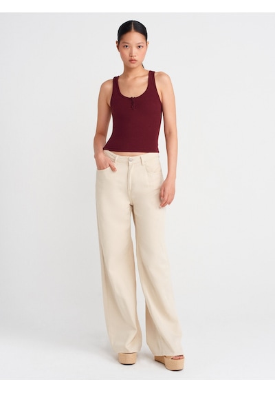 Dilvin 21158 Düğmeli Askılı Top-bordo Bordo