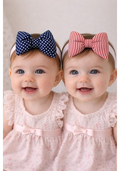 Pamuk Kız Bebek Fiyonk Bandana 2'li Set Lacivert Puantiye - Kırmızı Çizgi Lacivert Puantiye - Kırmızı Çizgi