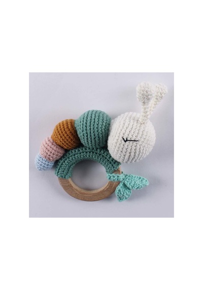 Amigurumi Renkli Tırtıllı Çıngıraklı Diş Kaşıyıcı Çok Renkli