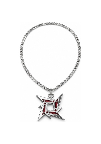 Metallica Ninja Star Kolye Kırmızı Gümüş Renk Yıldız Figürlü Metal Kolye Altın - Gümüş