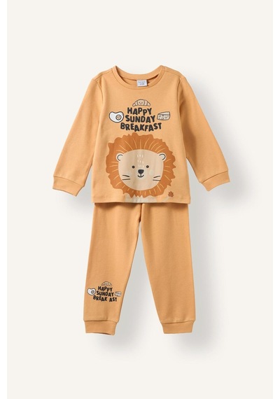 Defacto %100 Pamuk Baskılı Sweatshirt Üst Lastikli Paça Alt 2li Pijama Takımı Erkek Bebek I1437a526auog615 Turuncu-og615