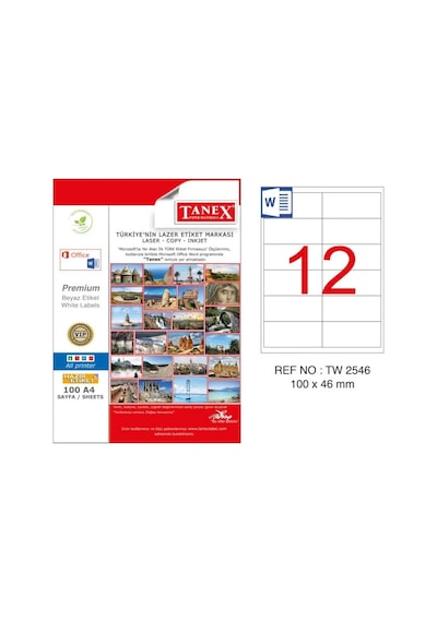 Tanex TW-2546 100x46mm Kuşe Lazer Etiket 100 Lü Paket