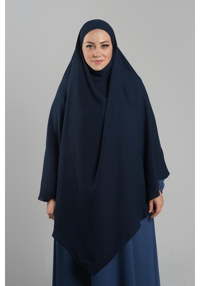 Hürrem Bone Lacivert Pratik Hazır Geçmeli Tesettür Eşarp Medine İpeği Bağcıklı Sufle Hijab 2301 02 Lacivert