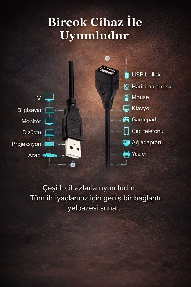5 Metre 5mt Yüksek Hız Usb Uzatma Kablosu Uzatıcı Ara Kablosu Dişi Erkek Gerçek Usb 2.0 Kablo 5m