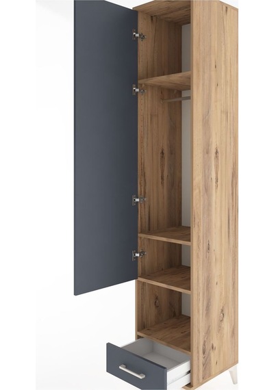 Hyperion Dolap 4 Raflı Tek Çekmeceli Tek Askılı 44x44x221 Çam-antrasit Atlas Çam