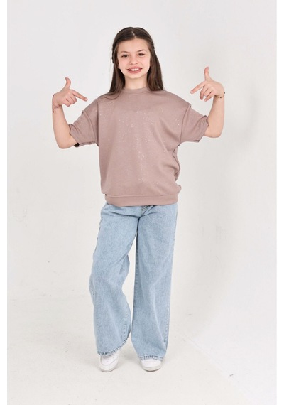 Modanino Kız Çocuk 2'li Jean Takım Pantolon+bluz 7-12 Yaş 12666 Gül Kurusu