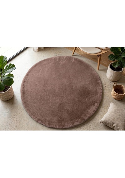Kahverengi Tavşan Tüyü Halı Yuvarlak Cotton Taban