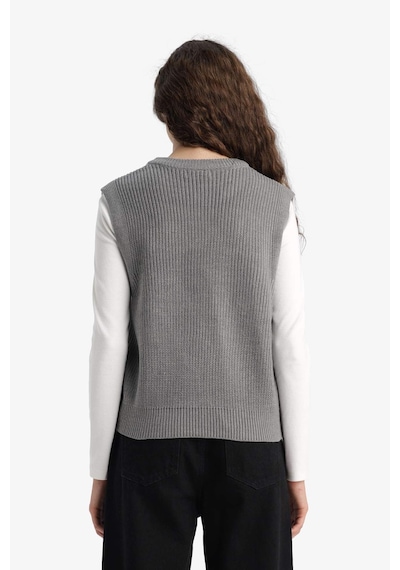 Defacto Oversize Geniş Kalıp Bisiklet Yaka Yelek S0375az25wngr90 Gri