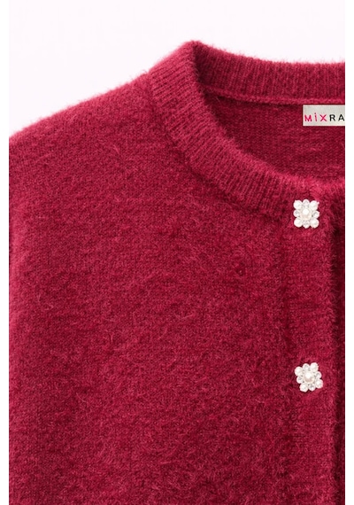 Hiccup Mixray Oversize Jakarlı Düğmeli Hırka Bordo - Kırmızı