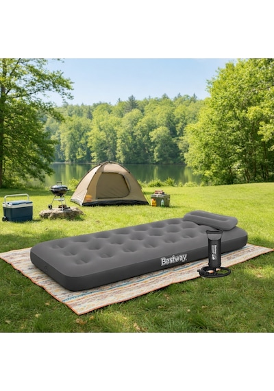 Bestway Single Tek Kişilik Şişme Yatak + El Pompası Ve Yastık 185x76x22cm 671gy Bw142 Gri