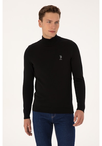 U.S. Polo Assn. Erkek Slim Fit Yarım Balıkçı Yaka Siyah Basic Kazak 50307783-VR046