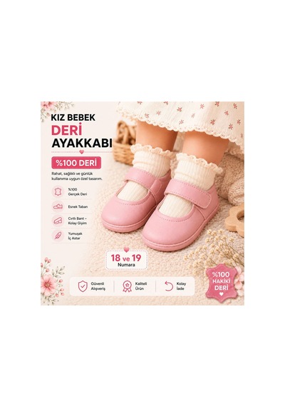 My Baby Kumsal % 100 Deri Bebe Babet Ayakkabı Taban Ve İç Astar Tamamen Deriden Üretilmiştir. Pembe Pembe