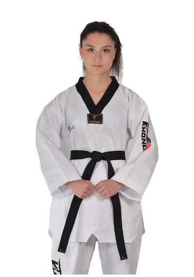 Fitilli Siyah Yaka Taekwondo Elbisesi Beyaz