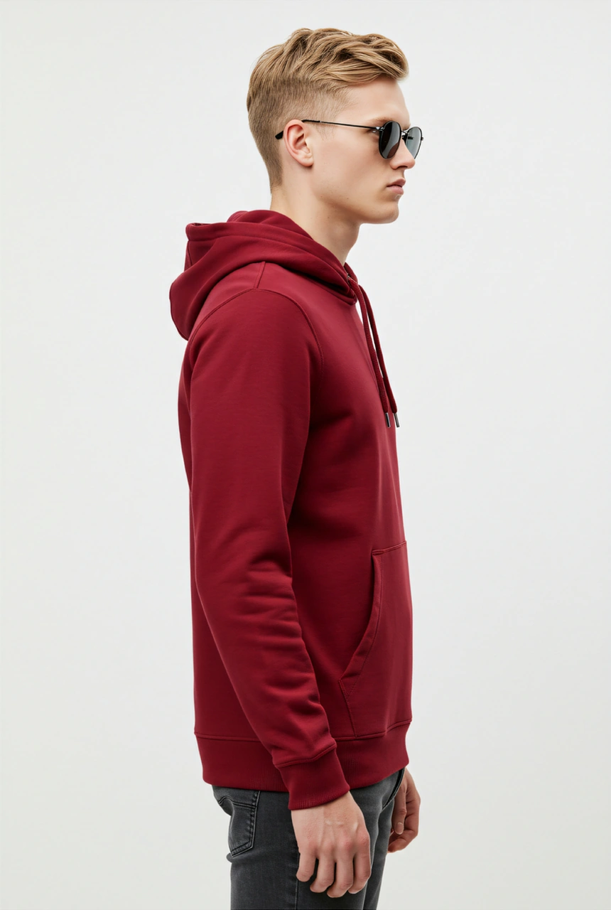 Erkek Oversize %100 Pamuk Yüksek Kalite Erkek Kapüşonlu Sweatshirt Kırmızı