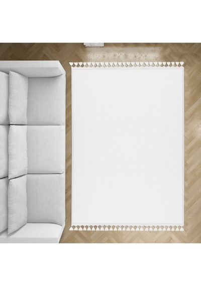 Valeryhome Vl Comfort Peluş Halı Beyaz Düz Saçaklı Beyaz