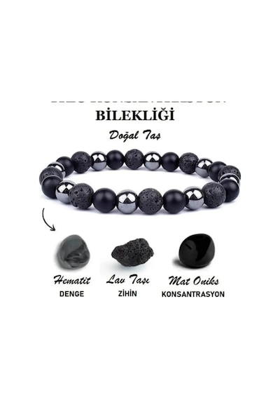 Hematit , Lav Ve Onix Doğal Taşlı Bileklik Siyah