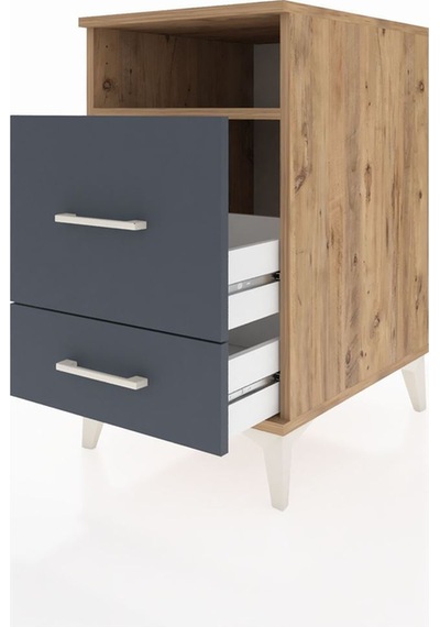 Kronos Komodin Tek Raflı 2 Çekmeceli 44x59x80 Çam-antrasit Atlas Çam